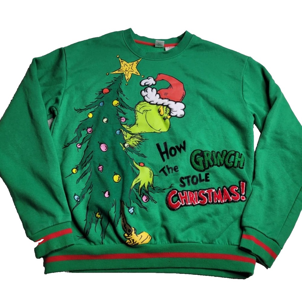 The Grinch Embroidered Embellished‎ Sweatshirt Women's Small Christmas Holiday